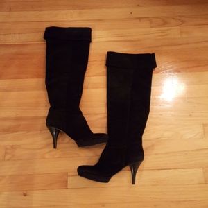 Nine West Sz 8.5 over the knee black suede 4" heel